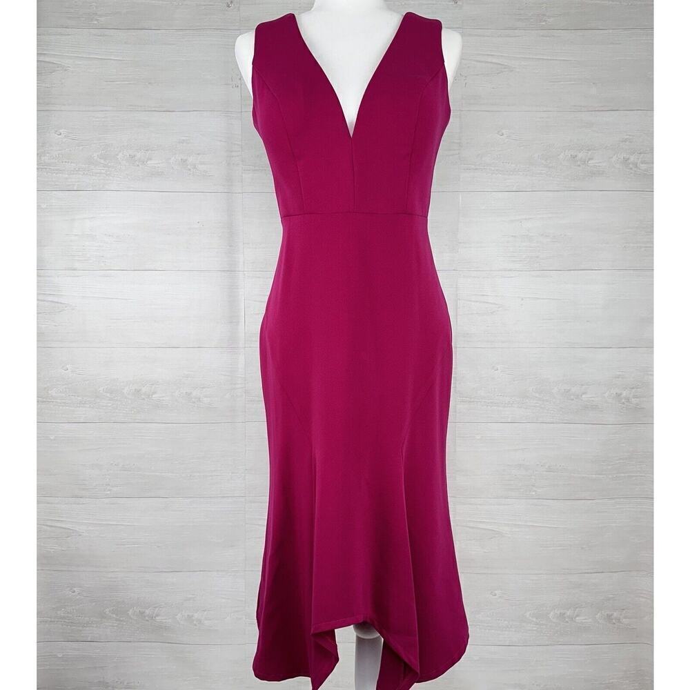 Bariano Sheath Cocktail Party‎ Dress Sz L Magenta Pink V Neck Sleeveless Stretch